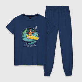 Женская пижама хлопок с принтом Байдарка в Белгороде, 100% хлопок | брюки и футболка прямого кроя, без карманов, на брюках мягкая резинка на поясе и по низу штанин | байдарка | водный спорт | каякинг