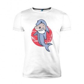 Мужская футболка премиум с принтом Акула в костюме Дельфина в Белгороде, 92% хлопок, 8% лайкра | приталенный силуэт, круглый вырез ворота, длина до линии бедра, короткий рукав | 