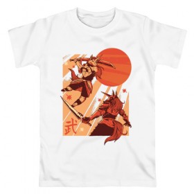 Мужская футболка хлопок с принтом Битва Единорогов в Белгороде, 100% хлопок | прямой крой, круглый вырез горловины, длина до линии бедер, слегка спущенное плечо. | unicorn | единорог | ниндзя | самураи | самурай | япония