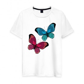 Мужская футболка хлопок с принтом Бабочки. в Белгороде, 100% хлопок | прямой крой, круглый вырез горловины, длина до линии бедер, слегка спущенное плечо. | бабочка | бабочки | животные | красота | насекомые | природа | яркий