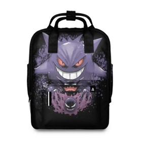 Женский рюкзак 3D с принтом Pokemon Gengar Rubber в Белгороде, 100% полиэстер | лямки с регулируемой длиной, сверху ручки, чтобы рюкзак нести как сумку. Основное отделение закрывается на молнию, как и внешний карман. Внутри два дополнительных кармана, один из которых закрывается на молнию. По бокам два дополнительных кармашка, куда поместится маленькая бутылочка
 | battle | drawing | entei | go | legendary | lugia | metagross | nintendo | pikachu | pokemon | raikou | squirtle | zapdos | брок | бульбазавр | мисти | монстр | пикачу | покемон | эш