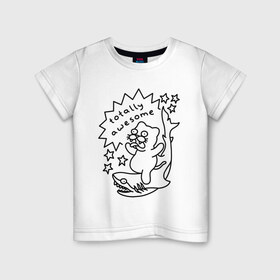 Детская футболка хлопок с принтом Awesome Shark в Белгороде, 100% хлопок | круглый вырез горловины, полуприлегающий силуэт, длина до линии бедер | Тематика изображения на принте: cat | citty | кот | кошак | кошара | кошка