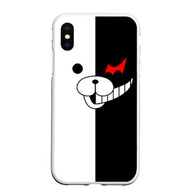 Чехол для iPhone XS Max матовый с принтом MONOKUMA (КАПЮШОН) в Белгороде, Силикон | Область печати: задняя сторона чехла, без боковых панелей | anime | bear | black  white | danganronpa | kurokuma | monodam | monokuma | monomi | monotaro | pink | rabbit | school | shirokuma | аниме | главарь | мoноми | монокума | черно белый | школа