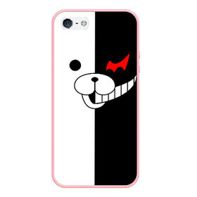 Чехол для iPhone 5/5S матовый с принтом MONOKUMA (КАПЮШОН) в Белгороде, Силикон | Область печати: задняя сторона чехла, без боковых панелей | anime | bear | black  white | danganronpa | kurokuma | monodam | monokuma | monomi | monotaro | pink | rabbit | school | shirokuma | аниме | главарь | мoноми | монокума | черно белый | школа