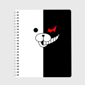 Тетрадь с принтом MONOKUMA (КАПЮШОН) | МОНОКУМА в Белгороде, 100% бумага | 48 листов, плотность листов — 60 г/м2, плотность картонной обложки — 250 г/м2. Листы скреплены сбоку удобной пружинной спиралью. Уголки страниц и обложки скругленные. Цвет линий — светло-серый
 | anime | bear | black  white | danganronpa | kurokuma | monodam | monokuma | monomi | monotaro | pink | rabbit | school | shirokuma | аниме | главарь | мoноми | монокума | черно белый | школа