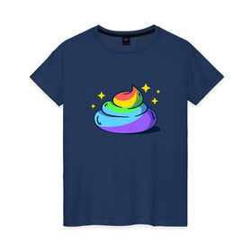 Женская футболка хлопок с принтом Какашка в Белгороде, 100% хлопок | прямой крой, круглый вырез горловины, длина до линии бедер, слегка спущенное плечо | арт | единорог | красиво | радуга | рисунок | смешно | цветная | юмор