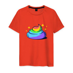 Мужская футболка хлопок с принтом Какашка в Белгороде, 100% хлопок | прямой крой, круглый вырез горловины, длина до линии бедер, слегка спущенное плечо. | арт | единорог | красиво | радуга | рисунок | смешно | цветная | юмор