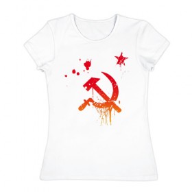 Женская футболка хлопок с принтом Серп и молот в Белгороде, 100% хлопок | прямой крой, круглый вырез горловины, длина до линии бедер, слегка спущенное плечо | ленин | режим | серп и молот | ссср | сталин