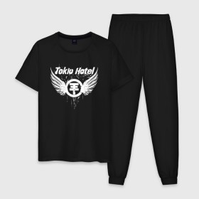 Мужская пижама хлопок с принтом Tokio Hotel в Белгороде, 100% хлопок | брюки и футболка прямого кроя, без карманов, на брюках мягкая резинка на поясе и по низу штанин
 | hotel | island | tokio | tokio hotel | альтернативный | билл каулитц | георг листинг | группа | густав шефер | отель | пауэр | поп | рок | синти | синтипоп | токийский | токио | том каулитц | хотель