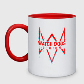 Кружка двухцветная с принтом WATCH DOGS LEGION в Белгороде, керамика | объем — 330 мл, диаметр — 80 мм. Цветная ручка и кайма сверху, в некоторых цветах — вся внутренняя часть | action | ct os | ded sec | fox | game | hacker | legion | watch dogs | watch dogs 2 | watch dogs legion | знак лиса | игра | компьютерная игра | легион | хакер