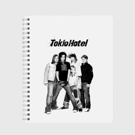 Тетрадь с принтом Tokio Hotel в Белгороде, 100% бумага | 48 листов, плотность листов — 60 г/м2, плотность картонной обложки — 250 г/м2. Листы скреплены сбоку удобной пружинной спиралью. Уголки страниц и обложки скругленные. Цвет линий — светло-серый
 | alternative rock | band | bill kaulitz | boys | german | hotel | music | pop rock | powerpop | synthpop | tokyo | tom ka | альтернативный рок | билл каулитц | георг листинг | группа | густав шефер | мальчики | музыка | немецкая | отель | пауэр поп