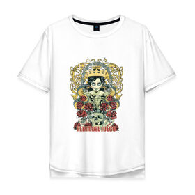 Мужская футболка хлопок Oversize с принтом Королева игры в Белгороде, 100% хлопок | свободный крой, круглый ворот, “спинка” длиннее передней части | девушка | змея | корона | роза | татуировка | череп