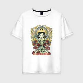 Женская футболка хлопок Oversize с принтом Королева игры в Белгороде, 100% хлопок | свободный крой, круглый ворот, спущенный рукав, длина до линии бедер
 | девушка | змея | корона | роза | татуировка | череп