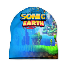 Шапка 3D с принтом SONIC EARTH в Белгороде, 100% полиэстер | универсальный размер, печать по всей поверхности изделия | Тематика изображения на принте: hedgehog | metal sonic | silver | silver the hedgehog | sonic | sonic boom | sonic the hedgehog | ёж сонник | игры | соник | фильмы