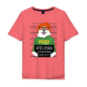 Мужская футболка хлопок Oversize с принтом Плохой Корги в Белгороде, 100% хлопок | свободный крой, круглый ворот, “спинка” длиннее передней части | corgi | банда | бандит | гангстер | заключенный | корги | собака | собаки