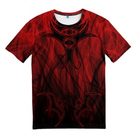 Мужская футболка 3D с принтом Red-n-black okto в Белгороде, 100% полиэфир | прямой крой, круглый вырез горловины, длина до линии бедер | Тематика изображения на принте: okto | байкер | всевидящее око | геометрия | красный | мото | огонь | узор | чёрный
