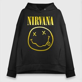 Женское худи Oversize хлопок с принтом NIRVANA (НА СПИНЕ) в Белгороде, френч-терри — 70% хлопок, 30% полиэстер. Мягкий теплый начес внутри —100% хлопок | боковые карманы, эластичные манжеты и нижняя кромка, капюшон на магнитной кнопке | nirvana | альтернативный рок | гранж | группа | курт кобейн | логотип нирвана | музыка | нирвана | песни | рок