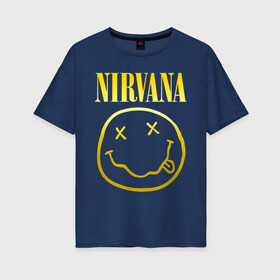 Женская футболка хлопок Oversize с принтом NIRVANA (НА СПИНЕ) в Белгороде, 100% хлопок | свободный крой, круглый ворот, спущенный рукав, длина до линии бедер
 | nirvana | альтернативный рок | гранж | группа | курт кобейн | логотип нирвана | музыка | нирвана | песни | рок