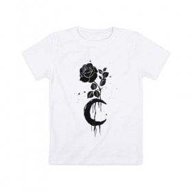 Детская футболка хлопок с принтом Черная Роза с Луной в Белгороде, 100% хлопок | круглый вырез горловины, полуприлегающий силуэт, длина до линии бедер | абстракция | луна | роза | розы