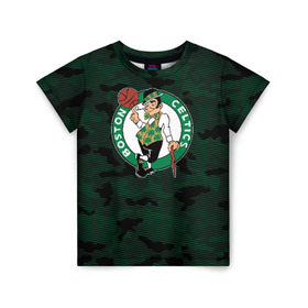 Детская футболка 3D с принтом Boston Celtics в Белгороде, 100% гипоаллергенный полиэфир | прямой крой, круглый вырез горловины, длина до линии бедер, чуть спущенное плечо, ткань немного тянется | boston | boston celtics | celtics | nba | баскетбол | бостон | бостон селтикс | нба | селтикс