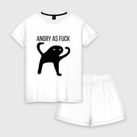 Женская пижама с шортиками хлопок с принтом Angry as Fuck в Белгороде, 100% хлопок | футболка прямого кроя, шорты свободные с широкой мягкой резинкой | angry | cat | meme | truxkot19 | кот | мем | ъуъ