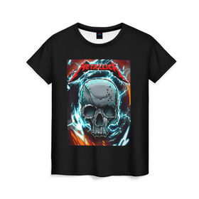Женская футболка 3D с принтом Metallica в Белгороде, 100% полиэфир ( синтетическое хлопкоподобное полотно) | прямой крой, круглый вырез горловины, длина до линии бедер | metallica | rock | арт | гитара | кости | металл | металлика | музыка | рок | череп