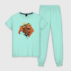 Женская пижама хлопок с принтом 2pac в Белгороде, 100% хлопок | брюки и футболка прямого кроя, без карманов, на брюках мягкая резинка на поясе и по низу штанин | 2pac | tupac | реп | тупак | хип хоп | шакур