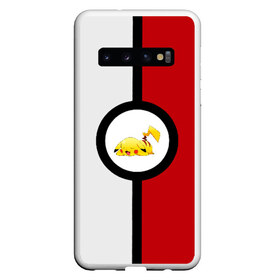 Чехол для Samsung Galaxy S10 с принтом Pokeball (pikachu sleep) в Белгороде, Силикон | Область печати: задняя сторона чехла, без боковых панелей | anime | pikachu | pokeball | pokemon | sleep | аниме. | пикачу | покебол | покемон | спит. белый. красный. чёрный