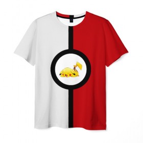 Мужская футболка 3D с принтом Pokeball (pikachu sleep) в Белгороде, 100% полиэфир | прямой крой, круглый вырез горловины, длина до линии бедер | anime | pikachu | pokeball | pokemon | sleep | аниме. | пикачу | покебол | покемон | спит. белый. красный. чёрный