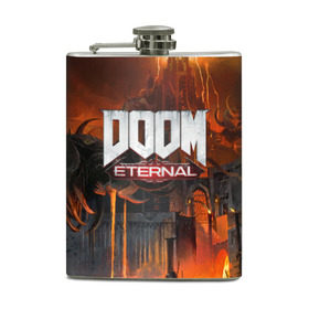 Фляга с принтом DOOM Eternal в Белгороде, металлический корпус | емкость 0,22 л, размер 125 х 94 мм. Виниловая наклейка запечатывается полностью | bethesda | dead | death | doom | doom eternal | game | games | metal | monster | ps4 | space | steam | xbox | дум | игра | космос | метал | меч | экшн