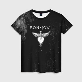 Женская футболка 3D с принтом Bon Jovi в Белгороде, 100% полиэфир ( синтетическое хлопкоподобное полотно) | прямой крой, круглый вырез горловины, длина до линии бедер | bon jovi | john | альбом | арена | бон | бон джови | глэм | группа | джови | джон | метал | музыка | надпись | песни | поп | попрок | рок | рокер | смайл | солист | софт | стена | хард | хеви | хевиметал