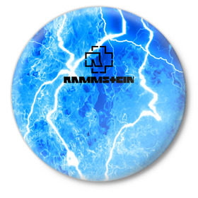 Значок с принтом Rammstein в Белгороде,  металл | круглая форма, металлическая застежка в виде булавки | metallica | music | rammstein | rock | storm | металл | металлика | молнии | музыка | раммштайн | рок | рок группа | шторм