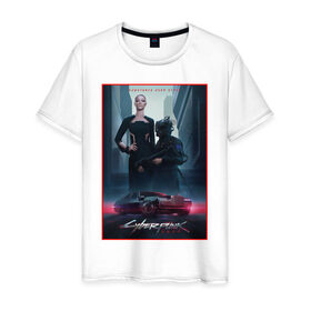 Мужская футболка хлопок с принтом Cyberpunk 2077 в Белгороде, 100% хлопок | прямой крой, круглый вырез горловины, длина до линии бедер, слегка спущенное плечо. | 
