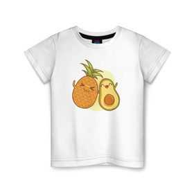 Детская футболка хлопок с принтом Ананас и Авокадо в Белгороде, 100% хлопок | круглый вырез горловины, полуприлегающий силуэт, длина до линии бедер | summer | еда | летние | лето | фрукты
