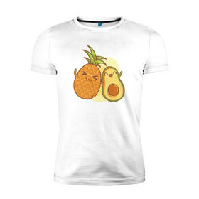 Мужская футболка премиум с принтом Ананас и Авокадо в Белгороде, 92% хлопок, 8% лайкра | приталенный силуэт, круглый вырез ворота, длина до линии бедра, короткий рукав | summer | еда | летние | лето | фрукты