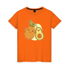 Женская футболка хлопок с принтом Ананас и Авокадо в Белгороде, 100% хлопок | прямой крой, круглый вырез горловины, длина до линии бедер, слегка спущенное плечо | summer | еда | летние | лето | фрукты