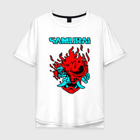 Мужская футболка хлопок Oversize с принтом SAMURAI KEANU REEVES в Белгороде, 100% хлопок | свободный крой, круглый ворот, “спинка” длиннее передней части | 2019 | cd project red | cyberpunk 2077 | hacker | maelstrom | militech | night city | quadra | samurai | sci fi | trauma team | v | ви | киберпанк 2077 | логотип | роботы | самураи | фантастика