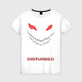 Женская футболка хлопок с принтом DISTURBED FACE в Белгороде, 100% хлопок | прямой крой, круглый вырез горловины, длина до линии бедер, слегка спущенное плечо | disturbed | music | rock | группа | музыка | музыканты | рок