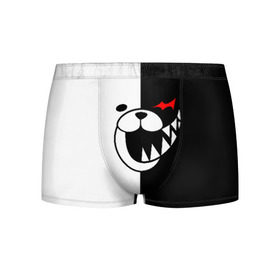 Мужские трусы 3D с принтом MONOKUMA в Белгороде, 50% хлопок, 50% полиэстер | классическая посадка, на поясе мягкая тканевая резинка | Тематика изображения на принте: anime | bear | black  white | danganronpa | kurokuma | monodam | monokuma | monomi | monotaro | pink | rabbit | school | shirokuma | аниме | главарь | мoноми | монокума | черно белый | школа