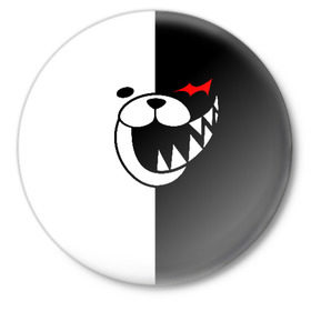 Значок с принтом MONOKUMA в Белгороде,  металл | круглая форма, металлическая застежка в виде булавки | Тематика изображения на принте: anime | bear | black  white | danganronpa | kurokuma | monodam | monokuma | monomi | monotaro | pink | rabbit | school | shirokuma | аниме | главарь | мoноми | монокума | черно белый | школа