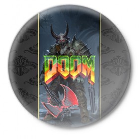 Значок с принтом Doom Enternal в Белгороде,  металл | круглая форма, металлическая застежка в виде булавки | Тематика изображения на принте: 3d | doom enternal | игра | компьютерная | логотип | темный | шутер