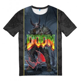 Мужская футболка 3D с принтом Doom Enternal в Белгороде, 100% полиэфир | прямой крой, круглый вырез горловины, длина до линии бедер | Тематика изображения на принте: 3d | doom enternal | игра | компьютерная | логотип | темный | шутер