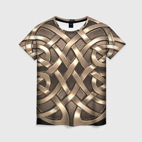 Женская футболка 3D с принтом Кельтские узоры в Белгороде, 100% полиэфир ( синтетическое хлопкоподобное полотно) | прямой крой, круглый вырез горловины, длина до линии бедер | 3d | арт | кельтские узоры | медь | черный