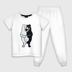 Детская пижама хлопок с принтом MONOKUMA в Белгороде, 100% хлопок |  брюки и футболка прямого кроя, без карманов, на брюках мягкая резинка на поясе и по низу штанин
 | Тематика изображения на принте: anime | bear | black  white | danganronpa | kurokuma | monodam | monokuma | monomi | monotaro | pink | rabbit | school | shirokuma | аниме | главарь | мoноми | монокума | черно белый | школа