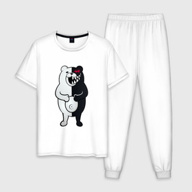 Мужская пижама хлопок с принтом MONOKUMA в Белгороде, 100% хлопок | брюки и футболка прямого кроя, без карманов, на брюках мягкая резинка на поясе и по низу штанин
 | anime | bear | black  white | danganronpa | kurokuma | monodam | monokuma | monomi | monotaro | pink | rabbit | school | shirokuma | аниме | главарь | мoноми | монокума | черно белый | школа