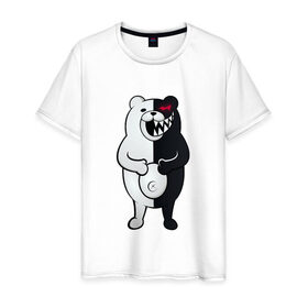 Мужская футболка хлопок с принтом MONOKUMA в Белгороде, 100% хлопок | прямой крой, круглый вырез горловины, длина до линии бедер, слегка спущенное плечо. | Тематика изображения на принте: anime | bear | black  white | danganronpa | kurokuma | monodam | monokuma | monomi | monotaro | pink | rabbit | school | shirokuma | аниме | главарь | мoноми | монокума | черно белый | школа