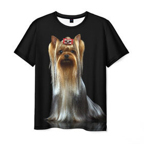 Мужская футболка 3D с принтом Йоркширский терьер в Белгороде, 100% полиэфир | прямой крой, круглый вырез горловины, длина до линии бедер | animal | barrette | breed | cute | dog | funny | muzzle | small | terrier | yorkshire | животное | забавный | заколка | йоркширский | маленький | милый | порода | смешной | собака | терьер