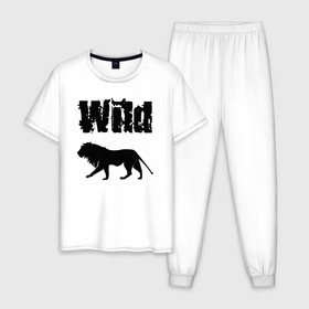Мужская пижама хлопок с принтом wild lion в Белгороде, 100% хлопок | брюки и футболка прямого кроя, без карманов, на брюках мягкая резинка на поясе и по низу штанин
 | wild lion | дикий лев
