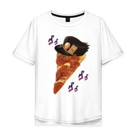Мужская футболка хлопок Oversize с принтом JoJo Pizza в Белгороде, 100% хлопок | свободный крой, круглый ворот, “спинка” длиннее передней части | jojo | jojo bizarre adventure | jojo reference | аниме | джотаро | дио | жожа | ониму | тян