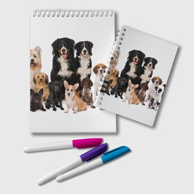 Блокнот с принтом Породистые собаки в Белгороде, 100% бумага | 48 листов, плотность листов — 60 г/м2, плотность картонной обложки — 250 г/м2. Листы скреплены удобной пружинной спиралью. Цвет линий — светло-серый
 | Тематика изображения на принте: animal | bernese | breed | bulldog | corgi | cute | dog | french | funny | jack | labrador | mountain dog | muzzle | paws | pug | puppy | spaniel | бернский | бульдог | джек рассел | животное | забавный | зенненхунд | корги | лабрадор | лапы | милый
